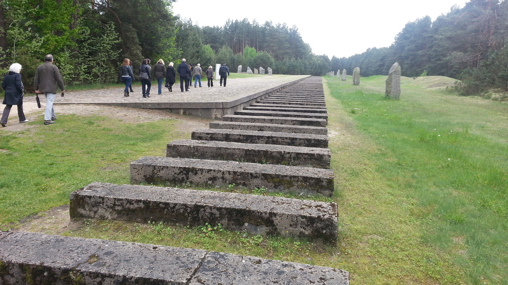 Symbolic concrete blocks mark the path of the former railway line at Treblinka.