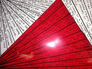 figure 16, example of students’ artwork, constructed with paper, velum, paint, and collage, made in response to panels from Maus.jpg