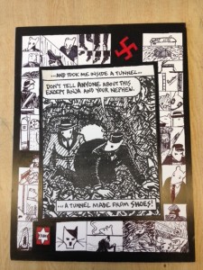 figure 19, example of students’ artwork, constructed with paper, velum, paint, and collage, made in response to panels from Maus.jpg