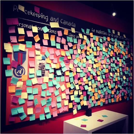 A reflection wall encourages participation and discussion on Canada's role in peacekeeping.  (Photo courtesy of Jamie Harrison)