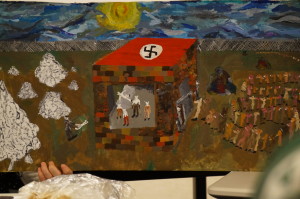 student painting of Jews portrayed as mice being led to the gas chambers